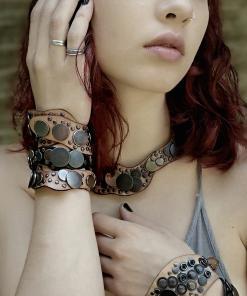 Black leather bracelet with metal detail