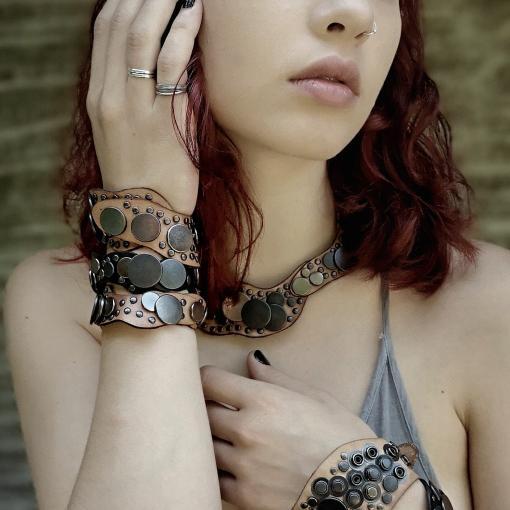 Black leather bracelet with metal detail