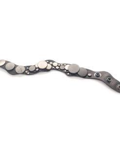 Black leather bracelet with metal detail.