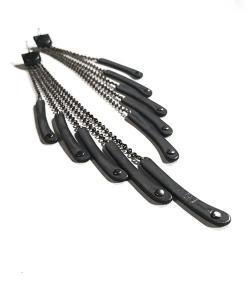 Extra long black leather tassel earrings.