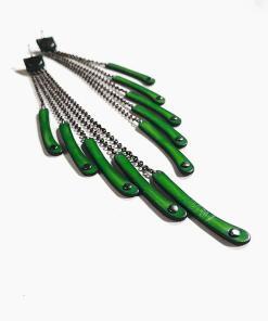 Long green leather tassel earrings.