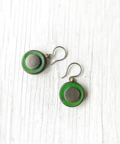 Small green leather dangle earrings.