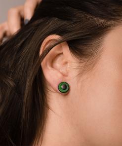 Green leather stud earrings.