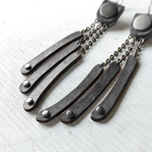 Black leather and chain tassel earrings.