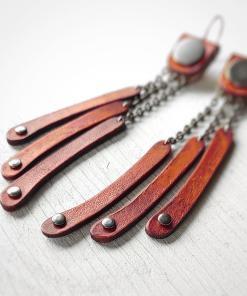 Peach leather dangle earrings