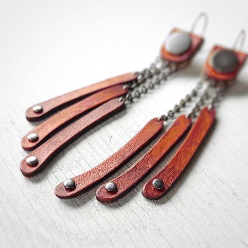 Peach leather dangle earrings