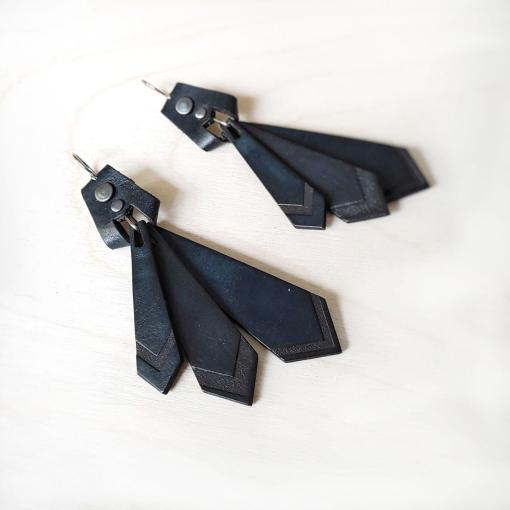 Black leather dangle earrings.