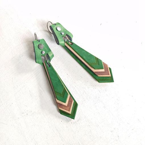 Green leather drop earrings.