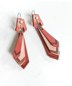 Peach leather drop earrings.