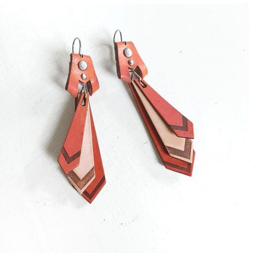 Peach leather drop earrings.