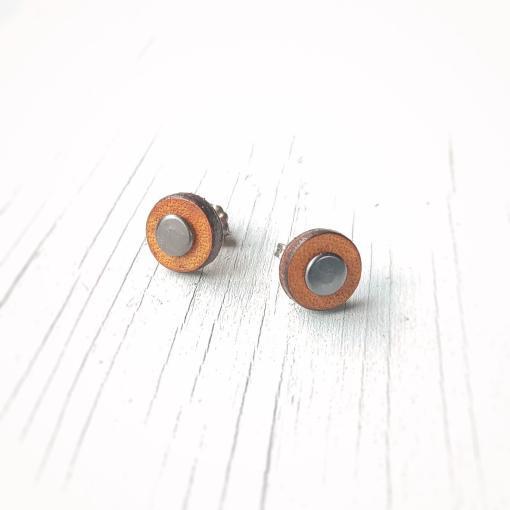 Tan Leather Circle Stud Earrings