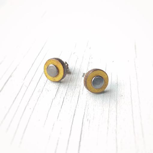 Yellow leather and surgical steel stud earrings